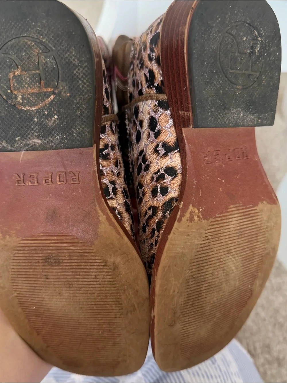 Roper Pink & Brown Leopard Print Kids Cowgirl Boots with Pink Stitching